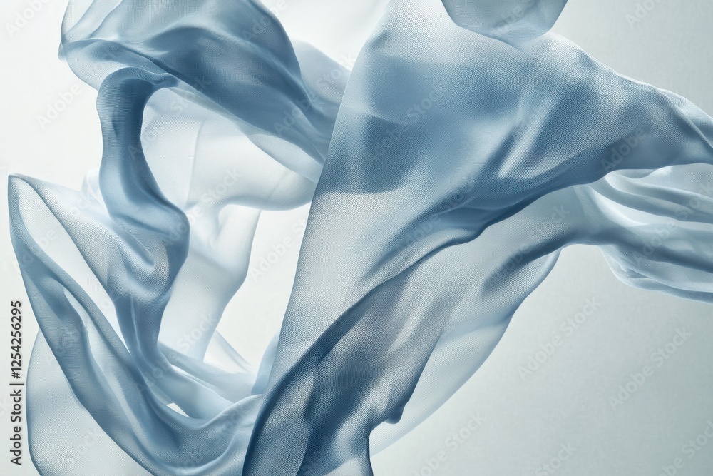 Poster soft draped textile with gentle folds on a plain gray backdrop showcasing diffused lighting and a ra