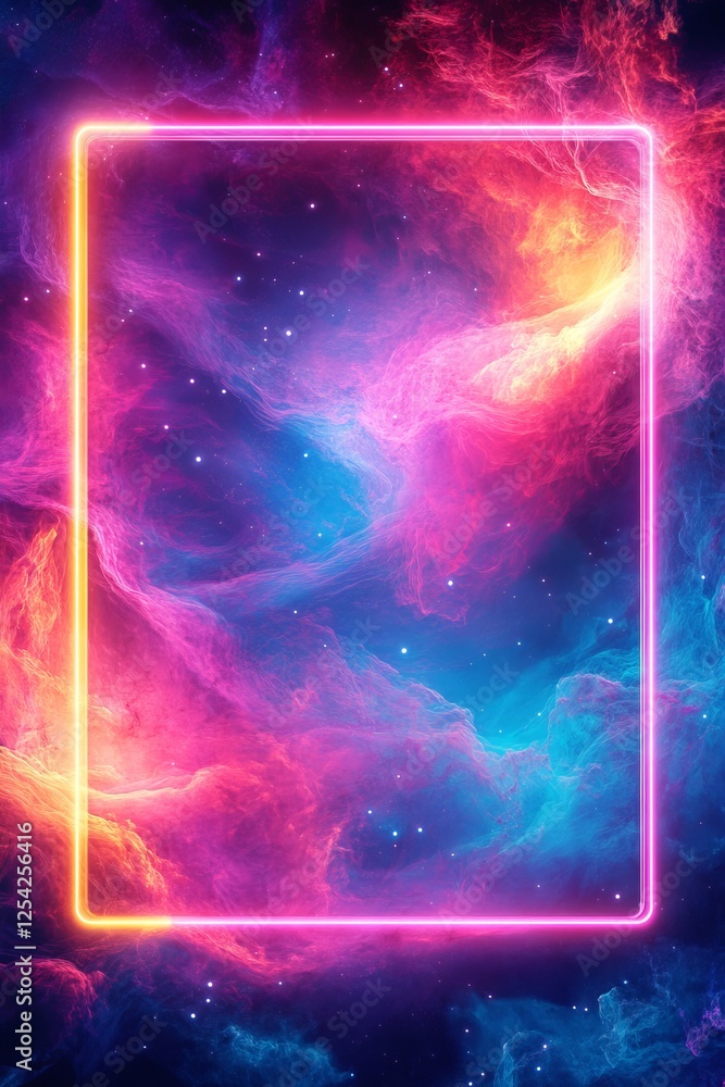 Poster Neon frame cosmic nebula space background design