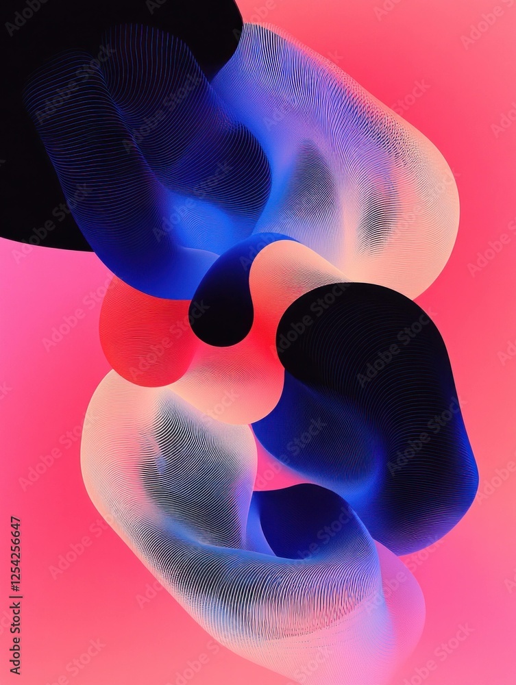 Poster abstract colorful design featuring intertwining shapes created with smooth gradients and vibrant pin