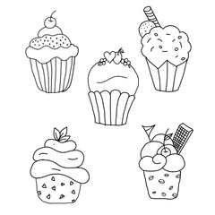 set of cupcakes hand drawing illustration 
