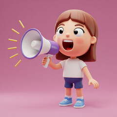 Adorable 3D Render of a Girl Announcing with Megaphone