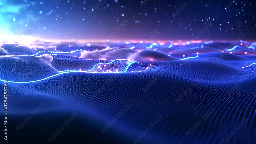 Poster visual representation of advanced cloud computing with interconnected global networks.