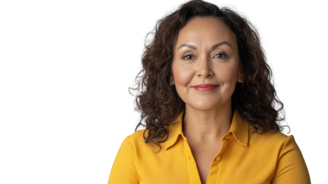 Confident hispanic businesswoman smiling on transparent background