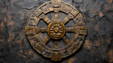 Obraz premium Mechanical talisman engraved metal. Runic Machinery. Illustration