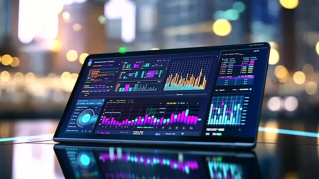 Cutting-edge digital interface for data analysis in a sleek, contemporary office setting.