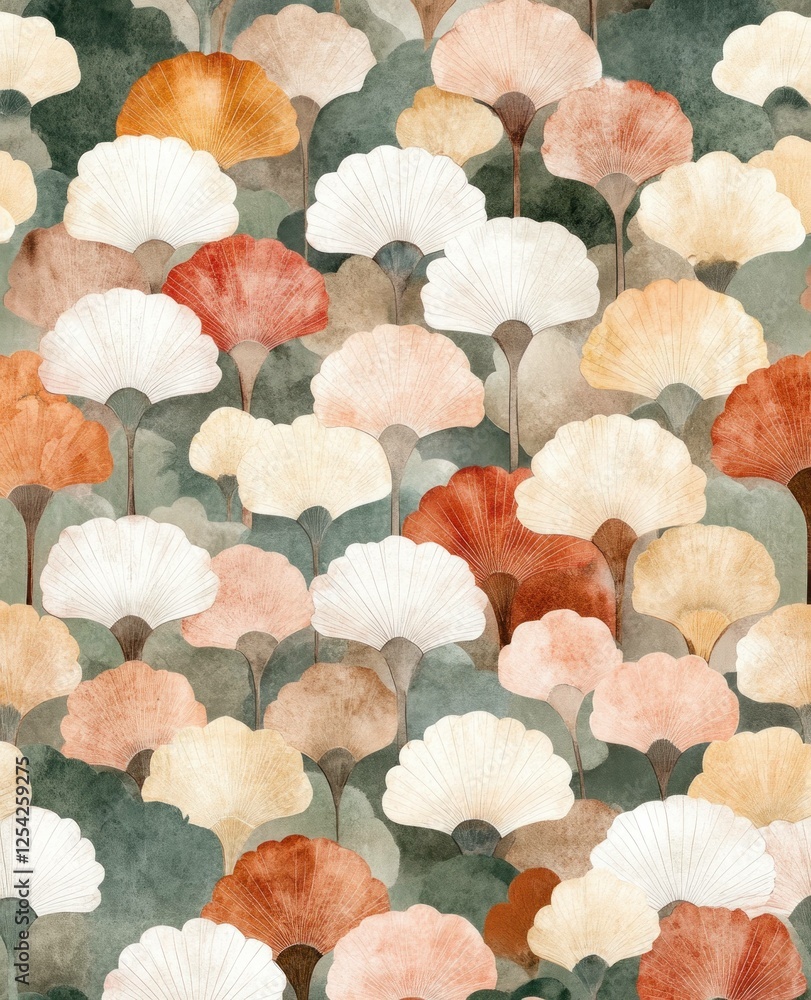 Poster abstract floral pattern with pastel colors, featuring soft shapes and textures that evoke a serene a