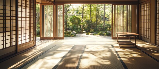 Serene Japanese Garden View Through Shoji Screens