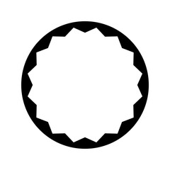 Round frame with inner zigzag edges. Circle shape with inside jagged borders. Vignette or mirror, empty text box, tag or label isolated on white background. Vector graphic illustration.