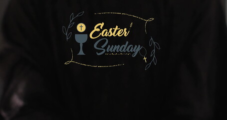 Fototapeta premium Image of eastersunday text with biracial woman's hands on black background