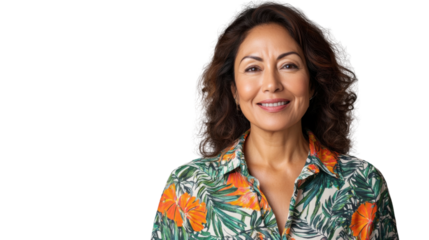 Smiling hispanic mature businesswoman posing on transparent background