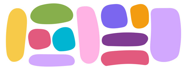 Set of cute textbox frames in doodle style. Organic shapes for tags, speech or quote bubbles isolated on white background. Hand-drawn asymmetric geometric forms. Vector flat illustration.