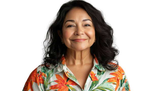 Smiling senior hispanic woman with transparent background