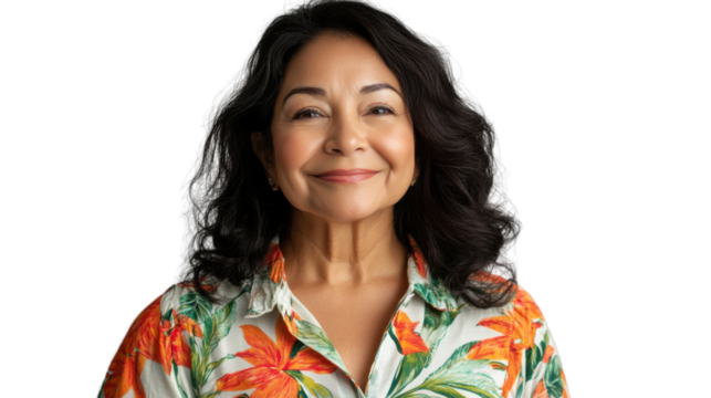 Smiling senior hispanic woman with transparent background