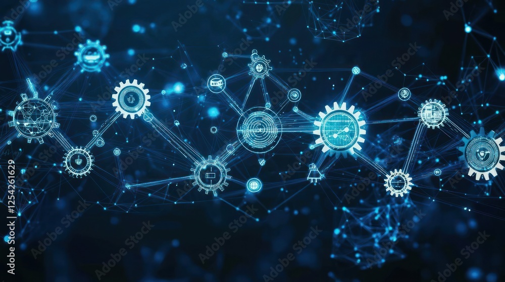 Poster abstract futuristic network of gears and lines