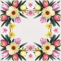 Beautiful floral arrangement featuring tulips, daffodils, and roses