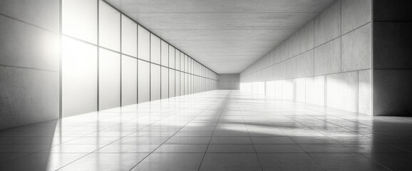 Fototapeta premium Empty Modern Concrete Hallway With Sunlight