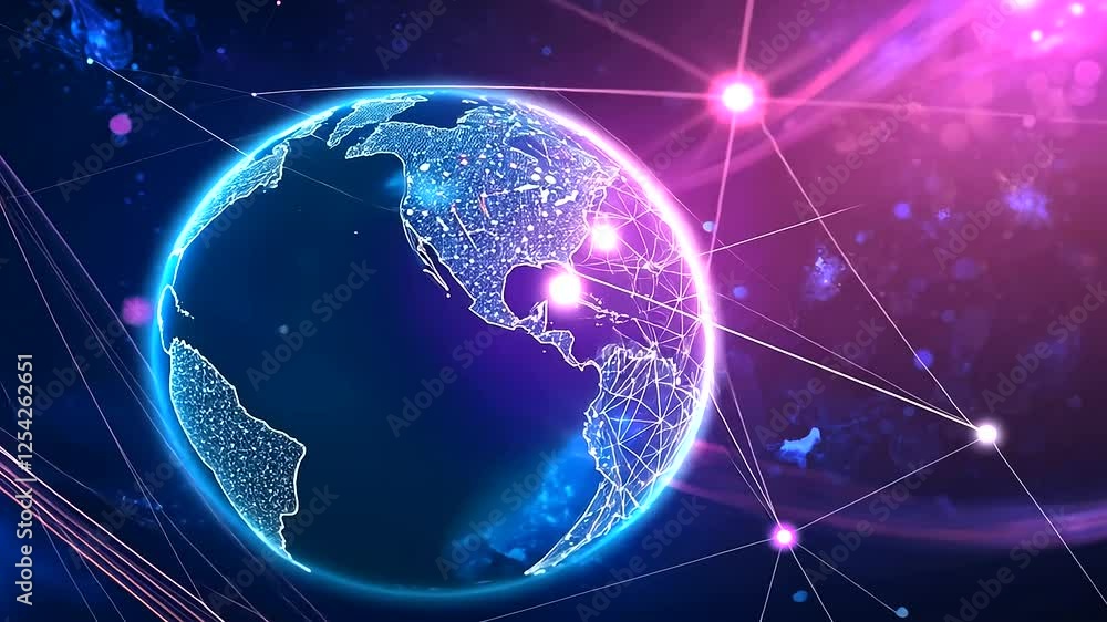 Poster a high-tech earth showcasing interconnected digital networks and advanced global technology.