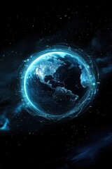 Night planet earth from space with light lines of communication and connection. Business and finance, concept. Global communications system and the World Wide Web. Technologies and communications.