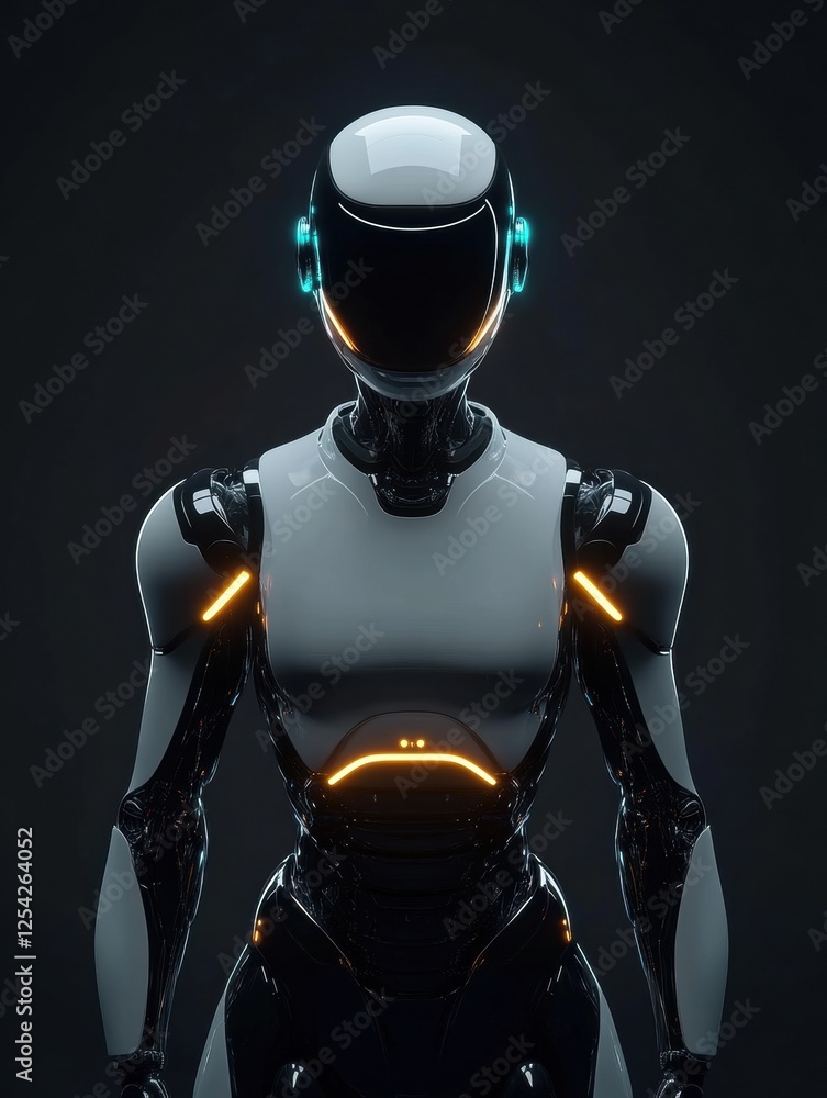 Aufkleber Humanoid robot with glowing features stands centered against a dark backdrop highlighting its modern design. Generative AI