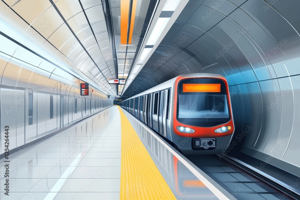 Aufkleber modern metro station design featuring a subway train waiting on the platform in a well lit undergrou