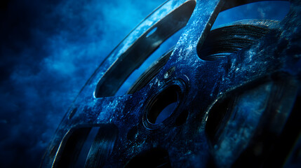 Aged Film Reel Cinematic Nostalgia in Blue