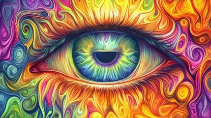 Vibrant eye surrounded by swirling colors in a mesmerizing abstract design