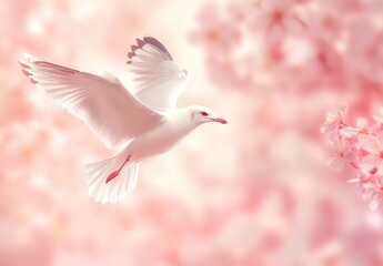 Obraz premium pink dove flying in the sky