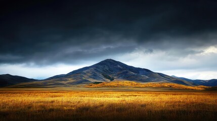 Autumn Mountain Landscape Under Stormy Sky
