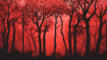 Fototapeta premium Red background. Witchwood Forests. Illustration