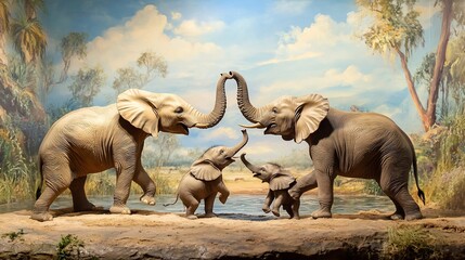 Fototapeta premium An endearing display of familial love and connection between elephants in nature