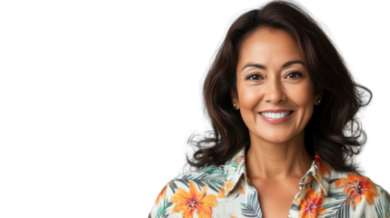 Beautiful smiling mature hispanic woman posing on transparent background
