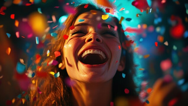 Joyful Celebration: Woman Surrounded by Confetti