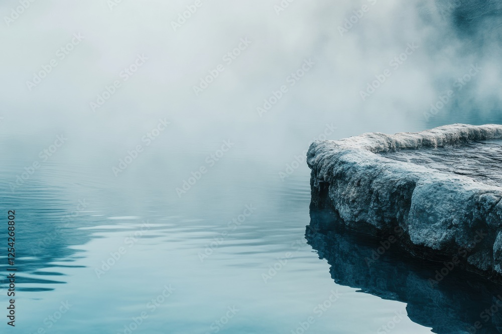 Aufkleber serene hot spring with rising steam creating a tranquil atmosphere near rocky edges in a peaceful na