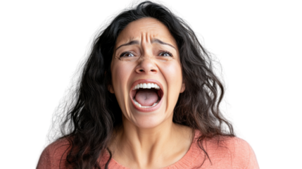 Furious woman shouting with transparent background: expressing anger and frustration