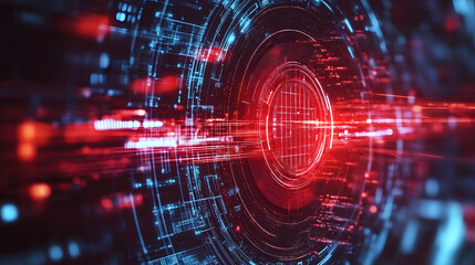 Obraz premium Abstract Digital Tunnel of Red and Blue Data Streams, Futuristic Technology Background