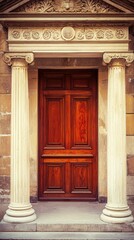 Obraz premium Classic doorway, stone columns, wood door