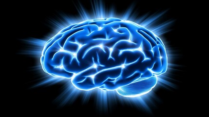 Glowing brain, dark background, idea concept, medical