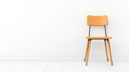 Minimalist orange chair against a white wall, highlighting simplicity and modern design