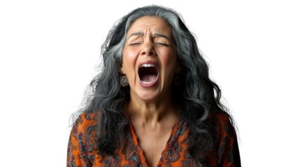 Angry senior woman shouting with transparent background