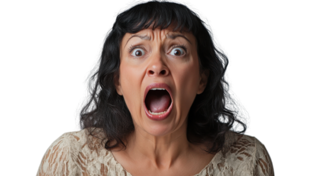 Shocked mature woman screaming with transparent background