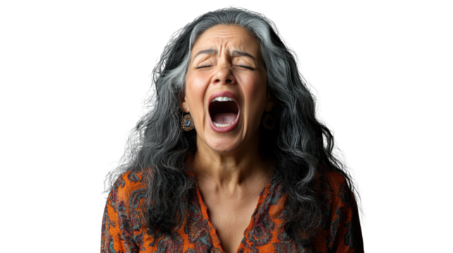 Angry senior woman shouting with transparent background