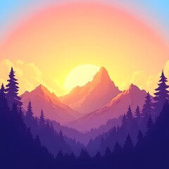Obraz premium Majestic Sunset Mountain Landscape: Panoramic View of Peaks and Forest