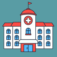 Fototapeta premium Illustration Hospital Building White and Red Isolated White Background Medical Branding Icon