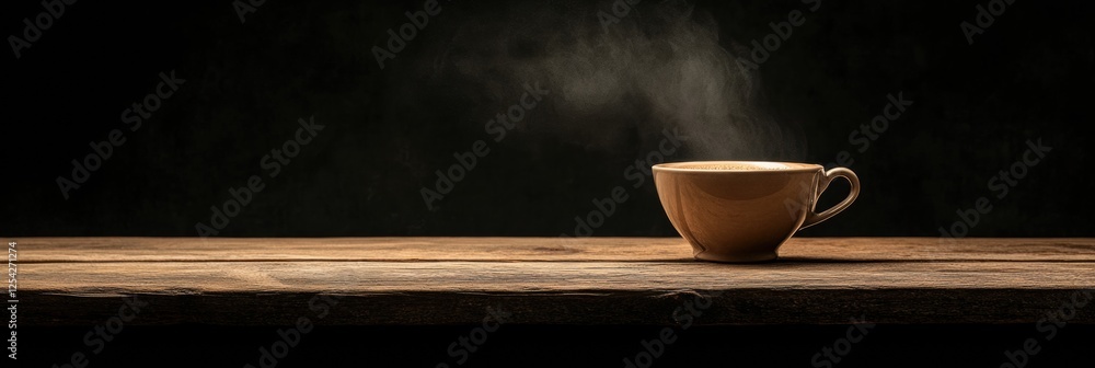 Aufkleber warm coffee cup with steam rising on rustic wooden table in cozy setting perfect for relaxation and 