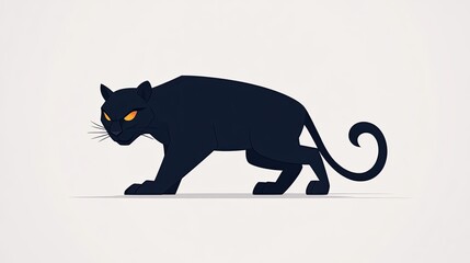 Stylized black panther illustration with glowing orange eyes on a minimalistic background