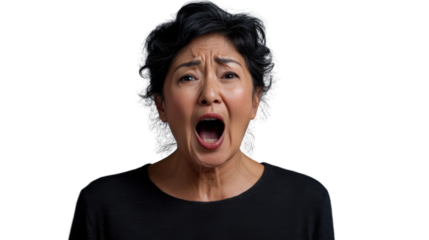 Angry senior woman shouting with transparent background