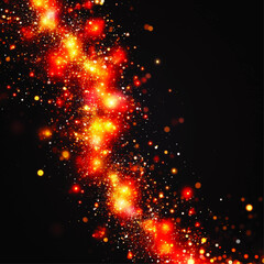 Fototapeta premium Mesmerizing Red and Gold Sparkling Galaxy Vector Background with Cosmic Glitter, Twinkling Stars, and Bright Light Particles in Black Space