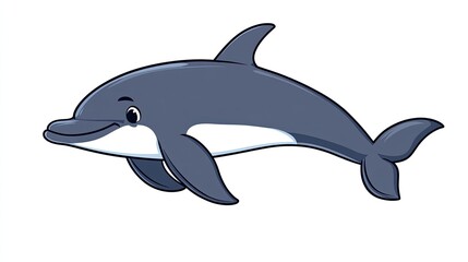 Fototapeta premium Cartoon dolphin swimming joyfully in a clear ocean, surrounded by playful bubbles and sunlight