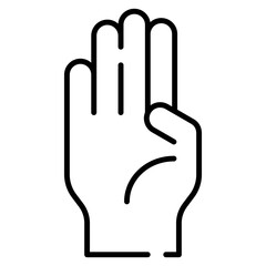 Obraz premium Four fingers hand gesture black line icon