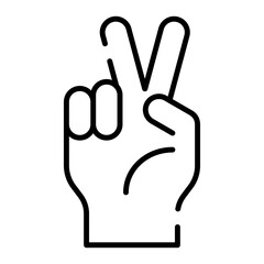 Two fingers hand gesture, peace hand sign black line icon